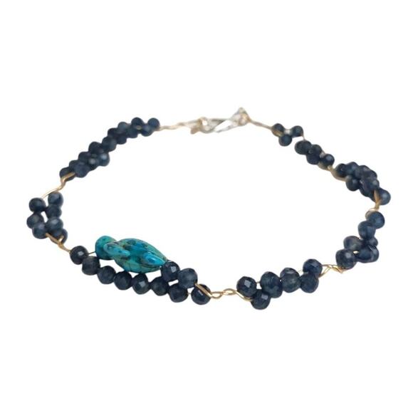 Blue Turquoise Turtle Sapphire Stone Wire Wrapped Bracelet Artisan Southwest 8 - Picture 1 of 8